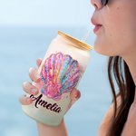 Personalisierte Aquarell Ozean Elemente 20 oz mattiertes Glas mit Namen und Stroh Reise Geburtstag Geschenk für Familie Freunde