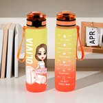Personalisierte Cartoon Yoga Mädchen Gradient 32 oz Wasserflasche mit Namen und Zeit Marker Ausbildung Hydratation Geburtstag Geschenk für Yoga-Liebhaber Frauen Mädchen
