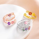 Anello regolabile personalizzato 1-6 fiori di nascita colorati con nome Gioielli delicati Regalo di compleanno e anniversario per la mamma e la nonna