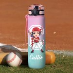 Personalisierte Softball Baseball Cartoon Charakter 32 oz Motivations Sport Wasserflasche mit Namen und Zeit Marker Geburtstag Geschenk für Sportliebhaber