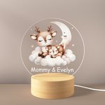 Gepersonaliseerd Mama Baby LED Nachtlampje met Houten Basis en Naam Dier Dromerige Maan Wolk Kinderkamer Decor Verjaardagscadeau voor Kinderen