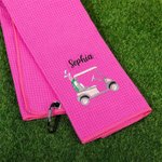 Personalised Embroidered Golf Pattern Absorbent Waffle Towel with Name and Hanging Clip Sports Accessories Birthday Gift for Golf Lovers