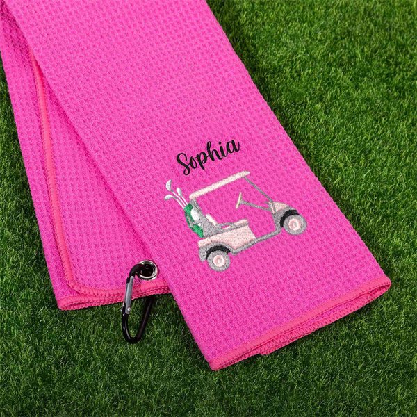 Personalised Embroidered Golf Pattern Absorbent Waffle Towel with Name and Hanging Clip Sports Accessories Birthday Gift for Golf Lovers