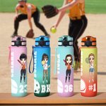 Personalisierte Baseball Tennis Pickleball Cartoon Charakter Name 32 oz Sport Wasserflasche mit Nummer Skala Geburtstagsgeschenk für Frauen Ball Sport Liebhaber