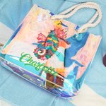 Personalizzato acquerello elementi oceano impermeabile olografico chiaro Tote Bag con nome spiaggia accessori compleanno anniversario regalo per le donne