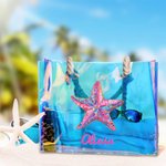 Personalizzato acquerello elementi oceano impermeabile olografico chiaro Tote Bag con nome spiaggia accessori compleanno anniversario regalo per le donne