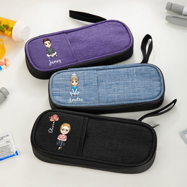 Personalised Cartoon Character Birth Flower Insulated Insulin Pen Cooler Travel Organizer with Name Diabetic Supplies Birthday Gift for Diabetic