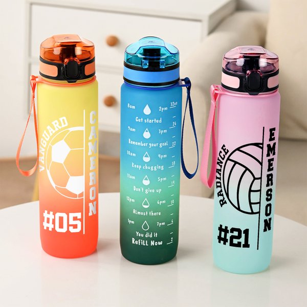 Pelota de bádminton personalizada 32 oz Botella de agua deportiva motivacional con marcador de tiempo y nombre Regalo de cumpleaños para entusiastas del deporte