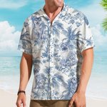 Personalised Retro Toile De Jouy Style Dog Cat Portrait Hawaiian Unisex Shirt Birthday Summer Vacation Gift for Pet Lovers Owners