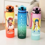 Personalisierte Softball Baseball Cartoon Charakter 32 oz Motivations Sport Wasserflasche mit Namen und Zeit Marker Geburtstag Geschenk für Sportliebhaber