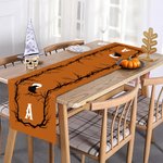 Henkilökohtainen Crow Orange Spooky taulukko juoksija Initial Home Decor Housewarming Halloween lahja perheen ystävä