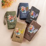 Personalised Birth Flower Butterfly PU Leather Wristlet Wallet with Name and Multiple Card Slots Birthday Bridal Party Anniversary Gift for Her