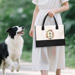 Gepersonaliseerde Aquarel Vintage Bloemen Frame Huisdier Portret Grote Canvas Tas met Naam Reizen Verjaardagscadeau voor Vrouwen Huisdierliefhebbers