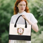 Gepersonaliseerde Aquarel Vintage Bloemen Frame Huisdier Portret Grote Canvas Tas met Naam Reizen Verjaardagscadeau voor Vrouwen Huisdierliefhebbers