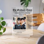 Gepersonaliseerde Krant stijl foto ouders bericht Acryl Plaquette met namen Datum en Base Home Decor Verjaardag Graduation Gift voor afgestudeerden