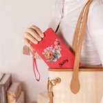 Personalised Birth Flower Butterfly PU Leather Wristlet Wallet with Name and Multiple Card Slots Birthday Bridal Party Anniversary Gift for Her