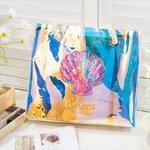 Personalizzato acquerello elementi oceano impermeabile olografico chiaro Tote Bag con nome spiaggia accessori compleanno anniversario regalo per le donne