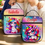 Personalised Cartoon Dinosaur Lorry Fantasy Unicorn Insulated Lunch Bag with Name Portable Picnic Back to School Gift for Boys Girls