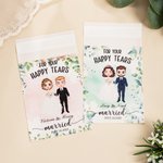 Personalized Cartoon Bride and Groom Set of 10 Watercolor Wedding Tissue Packs with Couple Name and Date Wedding Favors Party Gift for Guests