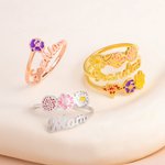 Anello regolabile personalizzato 1-6 fiori di nascita colorati con nome Gioielli delicati Regalo di compleanno e anniversario per la mamma e la nonna