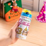 Personaje de dibujos animados personalizado Botella de agua isotérmica para niños de 12 oz con asa y pajita de silicona Regalo de cumpleaños de vuelta al cole para niños y niñas