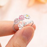 Anello regolabile personalizzato 1-6 fiori di nascita colorati con nome Gioielli delicati Regalo di compleanno e anniversario per la mamma e la nonna