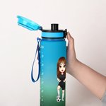 Personalized Gradient Cartoon Soccer Boy Girl 32 oz Leakproof Motivational Sports Water Bottle with Name and Time Marker Gift for Gym Soccer Lovers