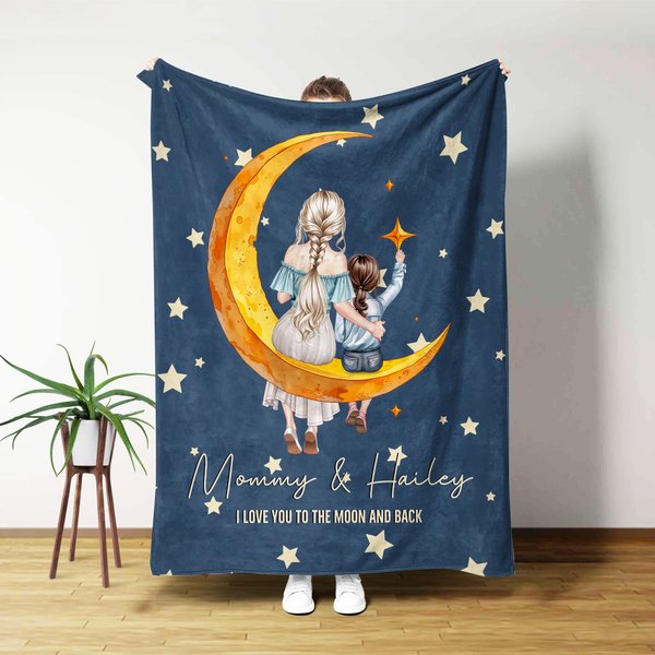 Henkilökohtainen Söpö Cartoon Mommy Kid Moon Star peitto nimi Home Decor syntymäpäivälahja äidille pojat tytöt