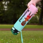 Personalised Gradient Cartoon Basketball Theme 32 oz Leakproof Motivational Sports Water Bottle with Name and Time Marker Gift for Basketball Lovers