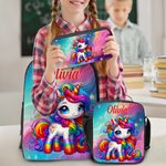 Personalized Cartoon Dinosaur Fantasy Unicorn Backpack Lunch Bag Pencil Case Set with Name Back to School Birthday Gift for Boys Girls