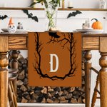 Henkilökohtainen Crow Orange Spooky taulukko juoksija Initial Home Decor Housewarming Halloween lahja perheen ystävä