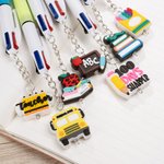 Personalised Birth Flower 4 in 1 Retractable Ball Pen with Cute Charm and Name Teacher's Day Back to School Birthday Gift for Teacher