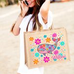 Personalised Marine Animal Patterns Large Jute Tote Bag with Name Beach Party Essential Birthday Anniversary Travel Gift for Women Friends