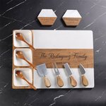 Personalized Engraved Name Date Acacia Marble Cutting Board Coaster Set with Ceramic Bowl Wooden Spoon Housewarming Gift for Family