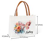 Personalised Birth Flower Butterfly Canvas Tote Bag with Name and Leather Handle Travel Essentials Birthday Anniversary Gift for Women