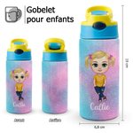 Gourde Isotherme 350 ml Personnalisée avec Nom et Personnage Fantastique Motif Cartoon avec Poignée et Paille Cadeau Anniversaire pour Garçon et Fille