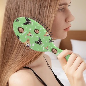 Personalized Paw Print Bone 1-3 Face Photos Air Cushion Comb with Name and Handle Multicolor Daily Use Birthday Gift for Women Girls Pet Lovers