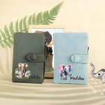 Personalized Watercolor Wild Elephant PU Leather Wallet with Card Slots and Name Birthday Anniversary Travel Gift for Family Friends