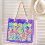 Personalised Marine Animals Flowers Waterproof Holographic Clear Tote Bag with Name Beach Accessories Birthday Anniversary Gift for Women