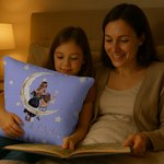 Personalized Moon Star Cartoon Mom and Kid Soft Throw Pillow Cover with Names and Text Home Decor Birthday Gift for Mother Kid