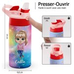 Gourde Isotherme 350 ml Personnalisée avec Nom et Personnage Fantastique Motif Cartoon avec Poignée et Paille Cadeau Anniversaire pour Garçon et Fille