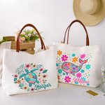 Personalised Floral Turtle Seahorse Whale Dolphin Canvas Tote Bag with Name and Leather Handle Party Birthday Gift for Women