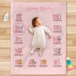 Personalisierte niedliche Tier monatlich Meilenstein Decke mit Namen Foto Prop Geburtstag Baby Dusche Geschenk für Neugeborene