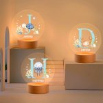 Personalized Cute Marine Animal Initial LED Night Light with Name and Wooden Base Nursery Decor Birthday Baby Shower Gift for Kids