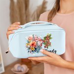 Personalised Birth Flower Butterfly Wide Opening PU Leather Makeup Bag with Name Travel Essentials Birthday Anniversary Gift for Women