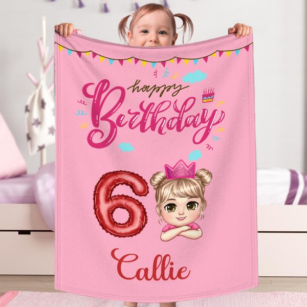 Personalized Balloon Number Happy Birthday Cartoon Kid Soft Throw Blanket with Name Home Decor Birthday Gift for Boys Girls