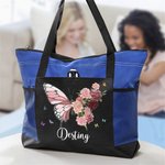 Personalized Birth Flower Butterfly Large Oxford Tote Bag with Name Travel Essentials Birthday Anniversary Gift for Women