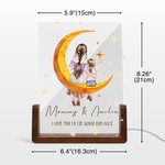 Personalisierte Mond Stern Mutter Kind zurück Ansicht Cartoon LED-Nachtlicht mit hölzernen Basis Name und Text Muttertag Geburtstag Geschenk für Mutter Kinder