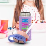 Personalized Multicolor Neon Name 12 oz Kid Insulated Water Bottle with Handle and Silicone Straw Birthday Back to School Gift for Boys Girls