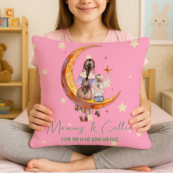 Henkilökohtainen Moon Star Cartoon Äiti ja Kid pehmeä heittää tyynyn kansi nimet ja teksti Home Decor syntymäpäivälahja äidille lapsi